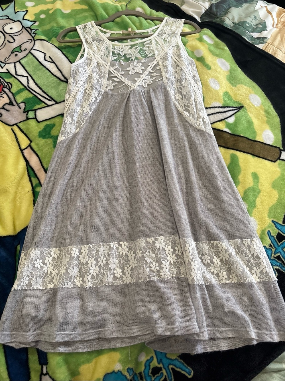 Unique knit Midi Dress with White Lace small